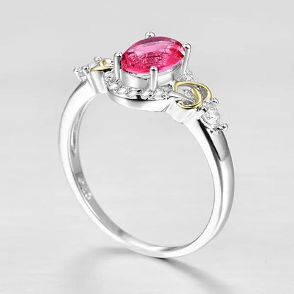 Fashion Wedding Bride Oval Cut Rainbow Blue Topaz Sapphire Ruby Gemstone Jewelry Ring