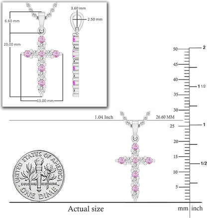 Alternate round Diamond or Gemstone Crucifix Cross Pendant for Ladies with 18 Inch Silver Chain, 925 Sterling Silver