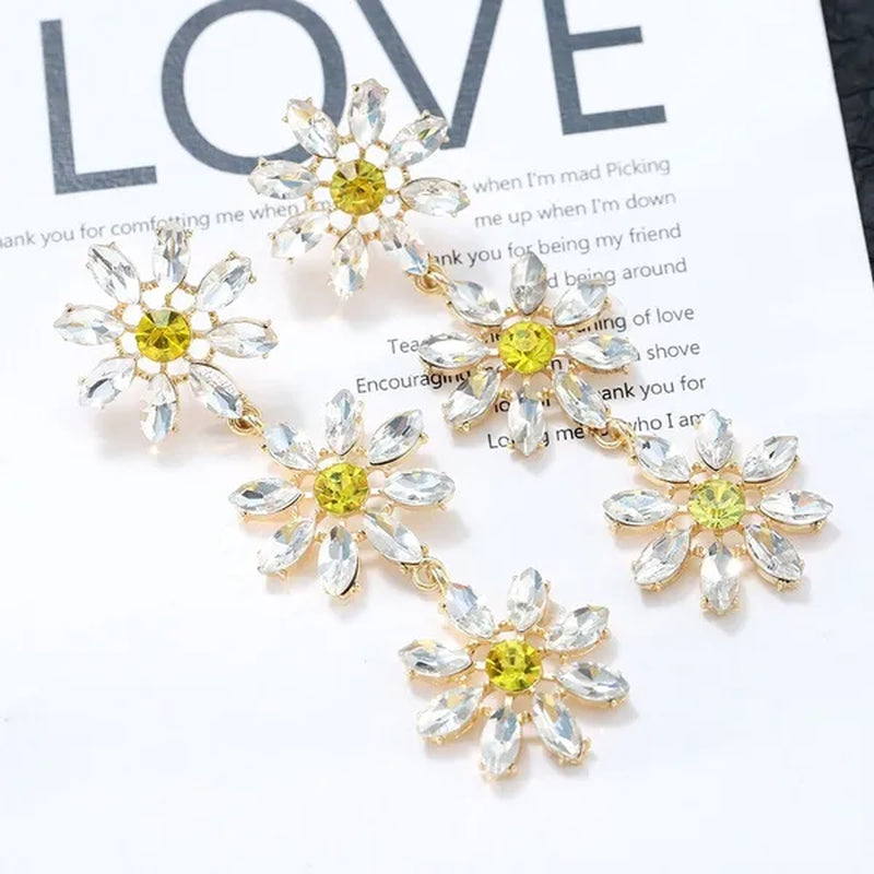 1 Pair Fashion Crystal Rhinestone Drop Earrings for Women Citrine Jewelry
