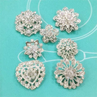 24Pcs Lot Rhinestone Crystal Flower Brooches Pin Set