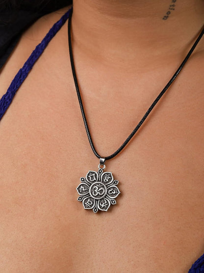 Mandala Flower of Life Necklace, Buddhist Lotus Flower Om Mandala Pendant, Faux Leather Cord