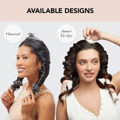 Satin Heatless Hair Curler Set - Heatless Curls Overnight, Hair Rollers for Soft Curls & Frizz-Free Styling, No Heat Curlers to Sleep In, Curling Rod Headband with 2 Scrunchies - Sunset Tie Dye