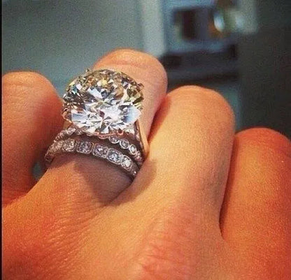 Luxury 925 Solid Sterling Silver Natural Gemstone Huge White Sapphire Diamond Ring Wedding Engagement Promise Ring for Women Jewelry Set Size 6 -10 - WORLD TIME VISITS