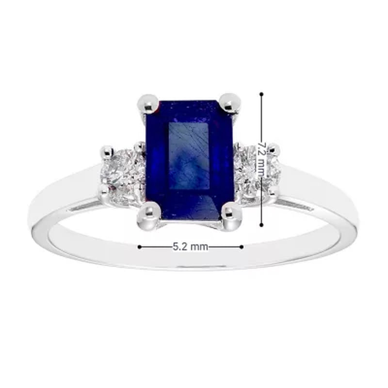 Three Stone Sapphire Ring with 0.20CT. T.W. Diamond Set in 14K Gold