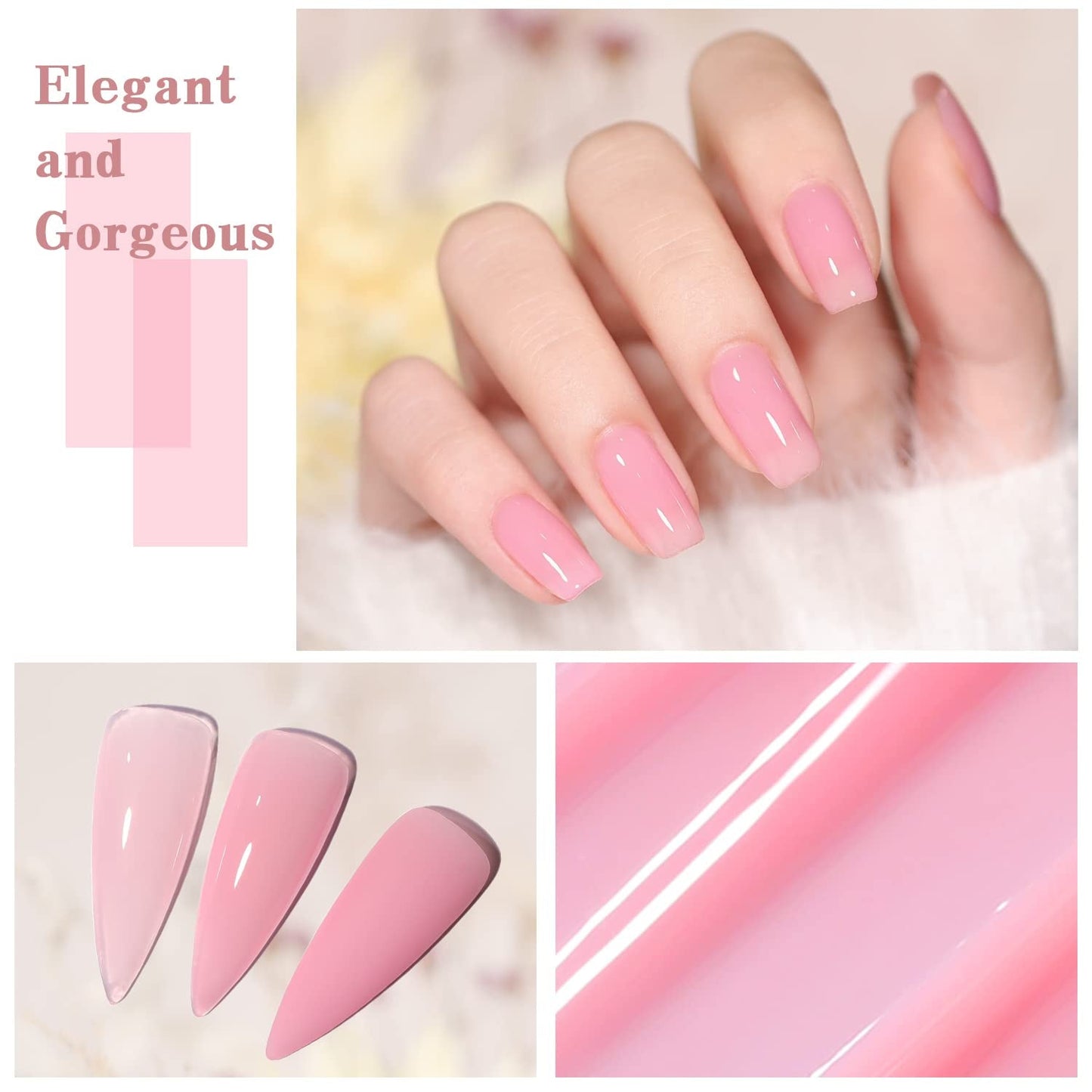 Jelly Pink Gel Nail Polish Set, 10 Colors Spring Summer Nude Kit Milky White Natural Gel, Soak off LED DIY Art Salon Manicure Gifts for Girls.