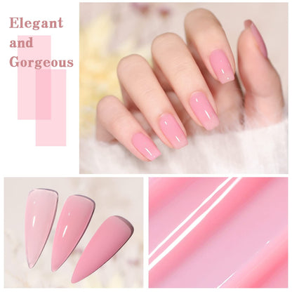 Jelly Pink Gel Nail Polish Set, 10 Colors Spring Summer Nude Kit Milky White Natural Gel, Soak off LED DIY Art Salon Manicure Gifts for Girls.