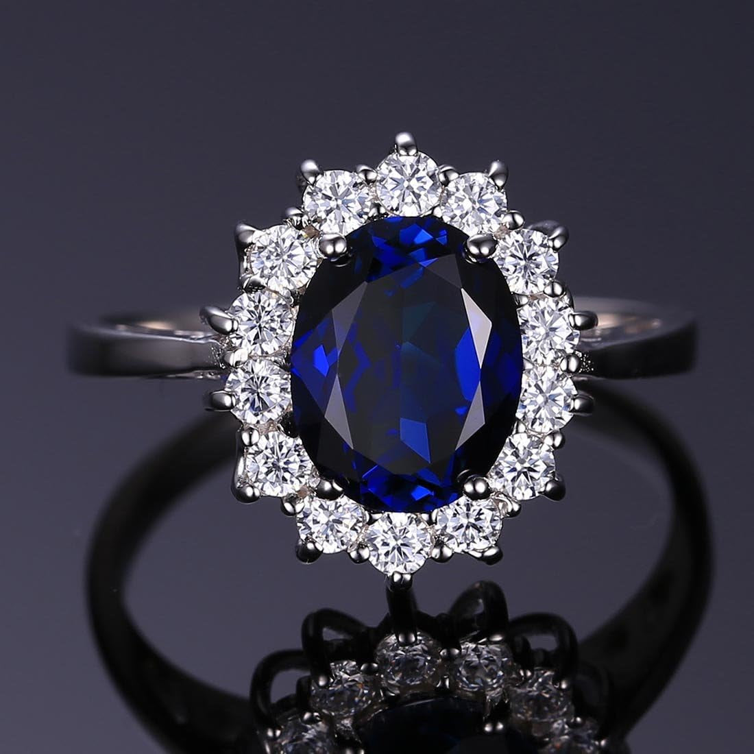 Princess Diana Kate Middleton Class Gemstone Birthstone Sapphire Halo Engagement Rings for Women, Anniversary 14K White Yellow Rose Gold Plated 925 Sterling Silver Promise Rings for Her