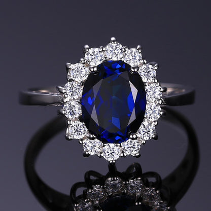 Princess Diana Kate Middleton Class Gemstone Birthstone Sapphire Halo Engagement Rings for Women, Anniversary 14K White Yellow Rose Gold Plated 925 Sterling Silver Promise Rings for Her