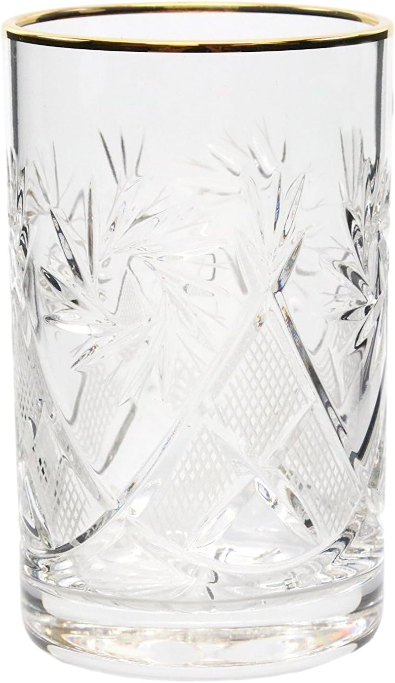 GIFTS PLAZA Set of 1 Vintage Russian Crystal Tea Glass for Metal Holder 'Podstakannik', 24K Gold Rim, Old-Fashioned Glassware - WORLD TIME VISITS