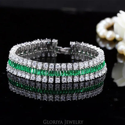 Gloriya Excellent Quality round and Square CZ Zirconia Big Wide Bracelets for Women White and Green 2 Color Bracelets & Bangles