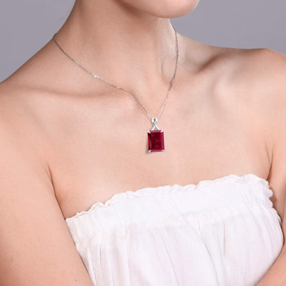 10K White Gold Emerald Cut 14X10MM Gemstone Birthstone Pendant Necklace for Women with 18 Inch 10K White Gold Chain