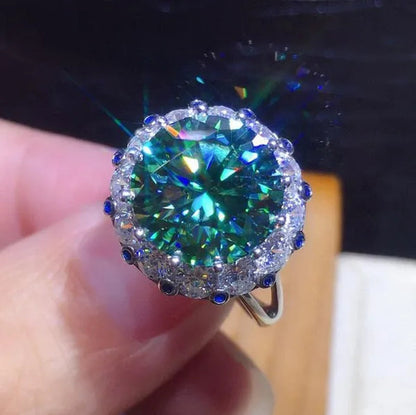 Fashion Jewelry 925 Sterling Silver Blue Green Moissanite Diamond Opening Adjustable Ring