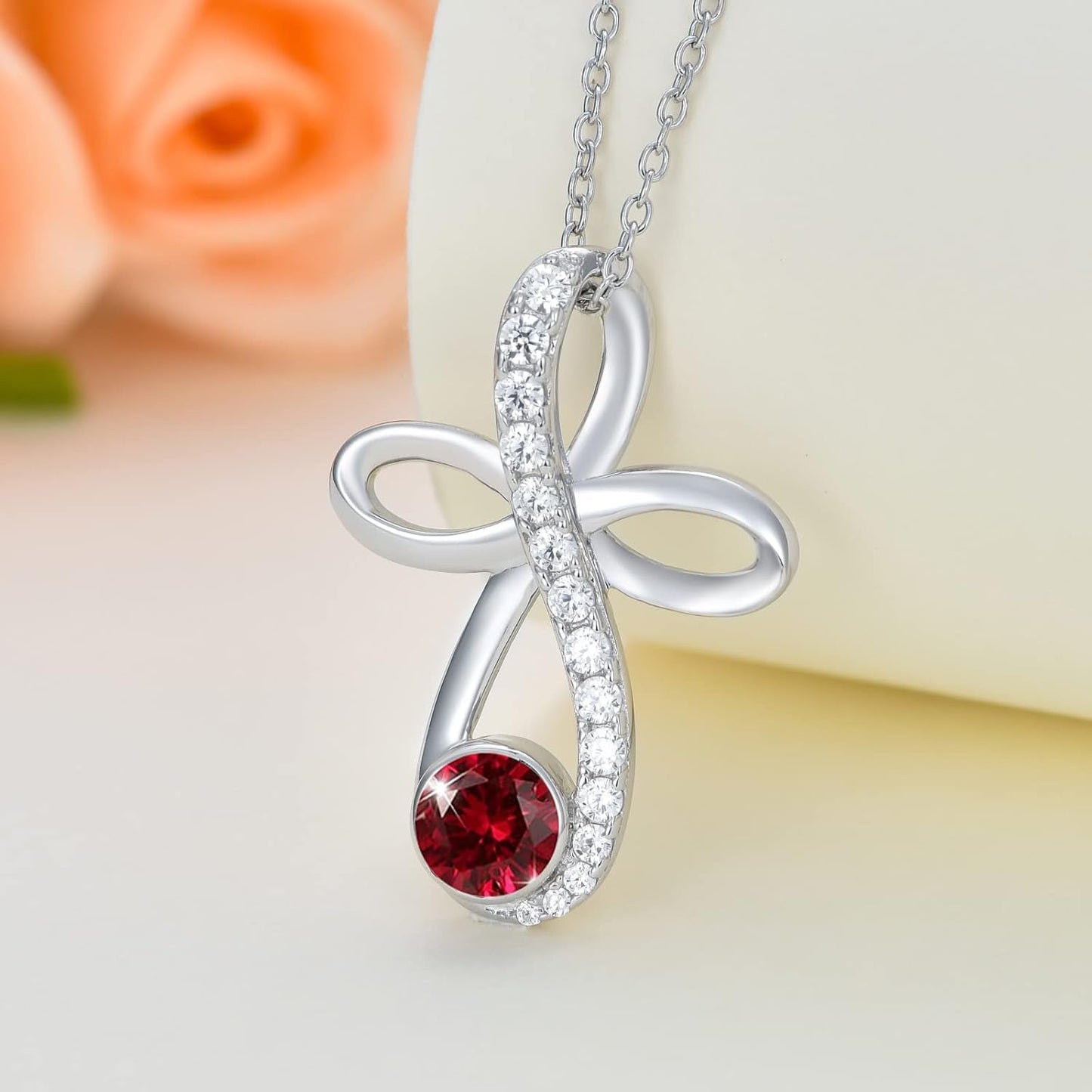 Infinity Cross Knot Necklace S925 Sterling Silver Birthstone Jewelry Pendant Necklaces Gifts for Women Mom Girls