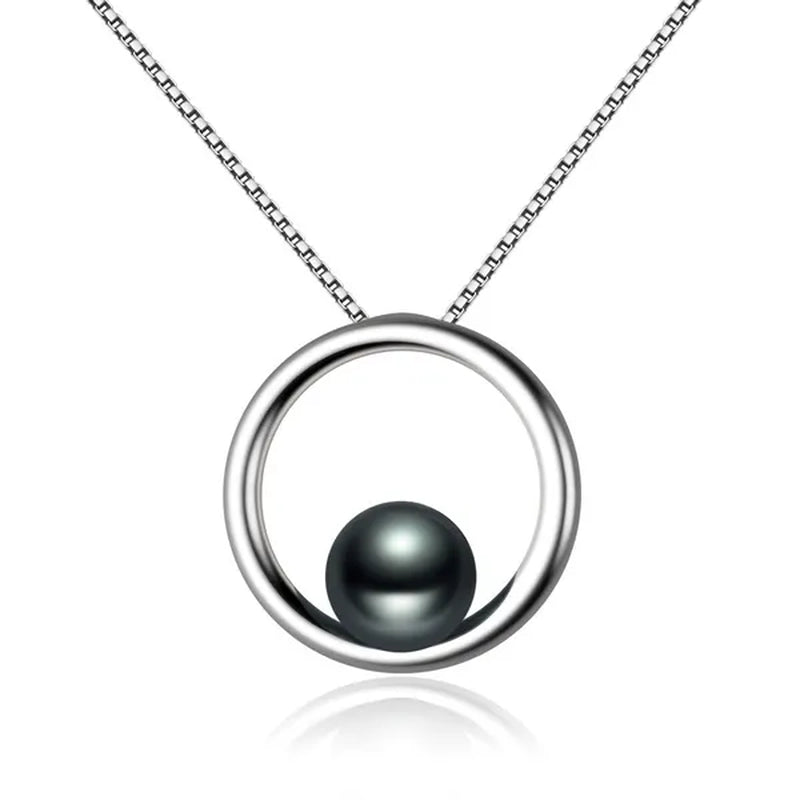 Fashion 925 Sterling Silver 7-8mm Black Freshwater Cultured Pearl Pendant Necklace for Women Gifts