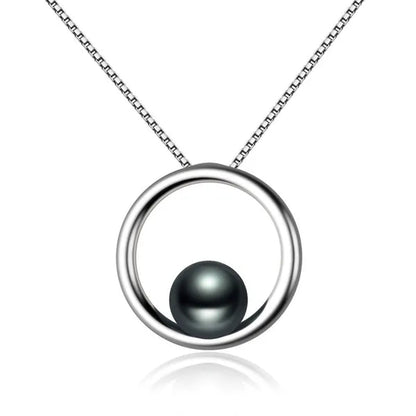 Fashion 925 Sterling Silver 7-8mm Black Freshwater Cultured Pearl Pendant Necklace for Women Gifts