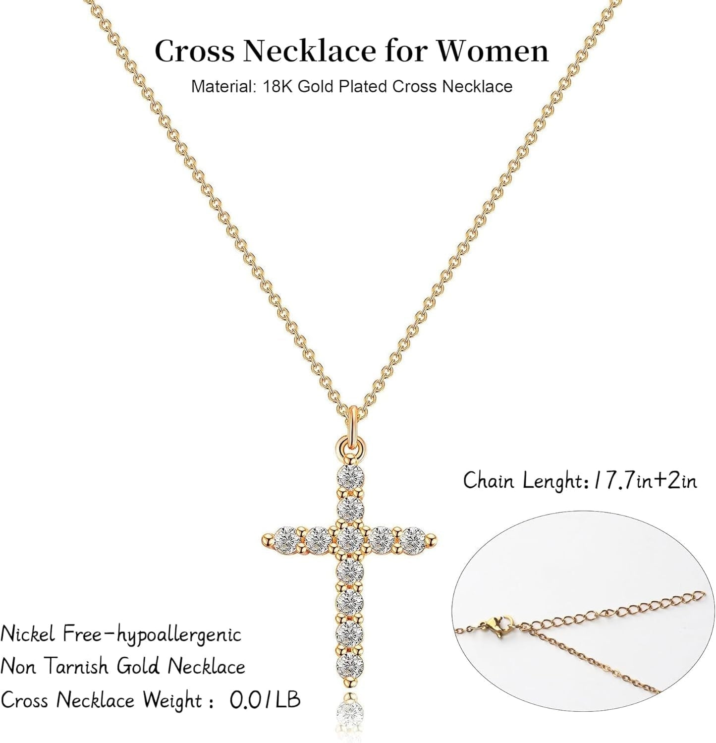 Crown Cross Necklace for Women, 14K Gold Silver Cubic Zirconia Crown Cross Necklace, Diamond Gold Silver Cross Necklaces, Dainty Cross Faith Simple Trendy Charm Jewelry Gift for Women