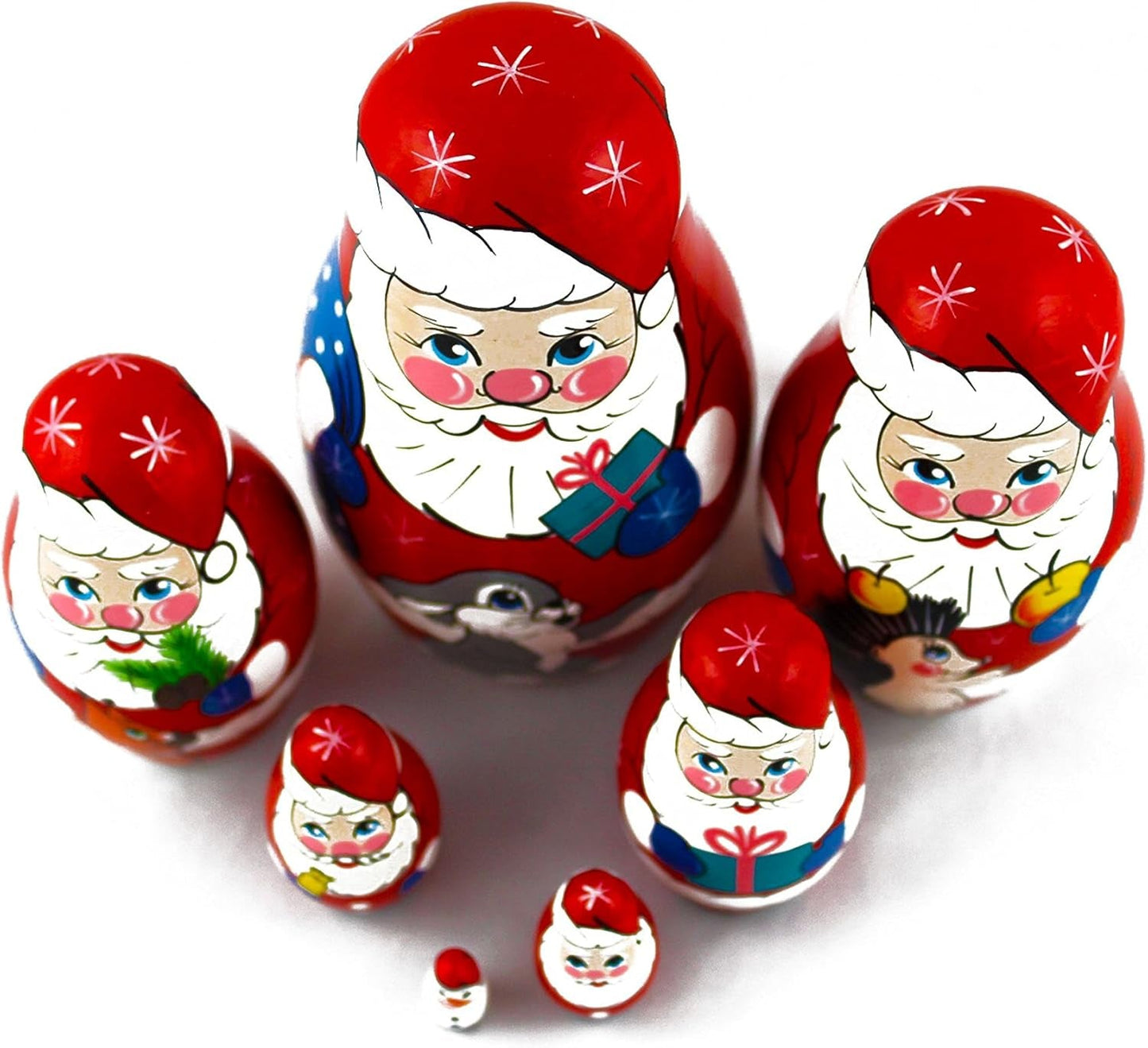 Matryoshkas Russian Nesting Dolls Christmas Santa Claus Set 7 Pcs Unique Stocking Stuffer Ideas