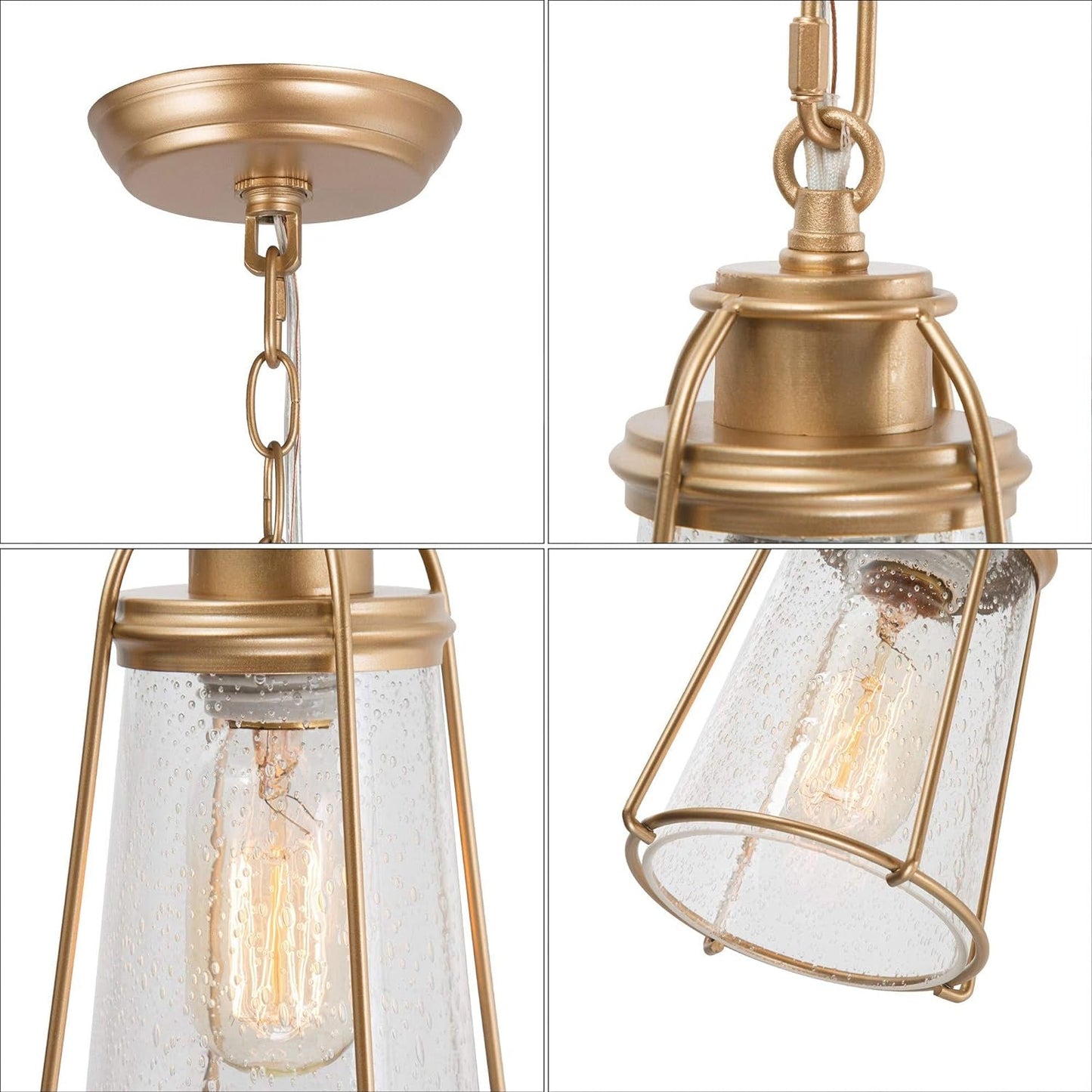 Gold Pendant Lighting, Mini Modern Hanging Light Fixture with Seeded Glass Shade for Kitchen Island, Foyer, Hallway, Bedroom and Entryway