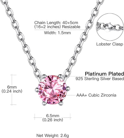 925 Sterling Silver 6 Prong Birthstone Necklace/Stud Earrings, Dainty Small Crystal Jewelry for Women (With Gift Box)