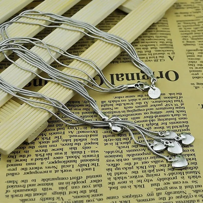 2020Fashion 925 sterling silver necklace female heart pendant multi-layer snake chain solid silver necklace girls fashion jewelry