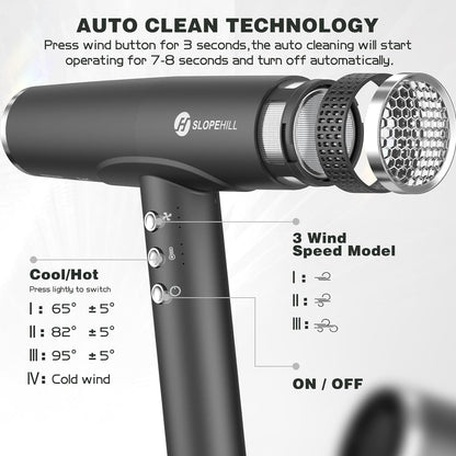 Professional Hair Dryer with Diffuser, Ionic Hair Dryer,Lightweight Compact Powerful & Fast Salon Blow Dryer with High Speed Brushless Motor, Travel Hair Dryer, Women & Men (Ceramic, Dark)