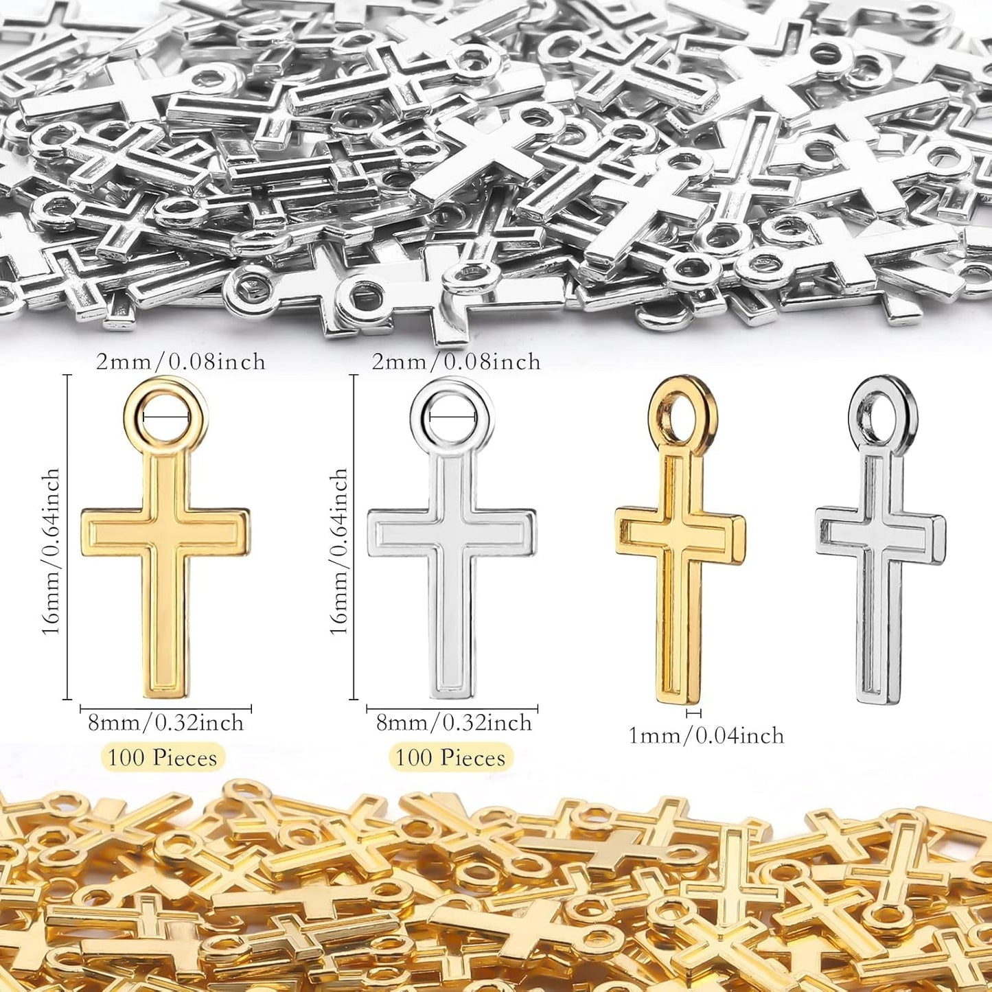 200 Pcs 16 X 8 Mm Mini Cross Charm Alloy Cross Mini Pendant Beads for Jewelry Making Crafting Findings Handmade Craft DIY