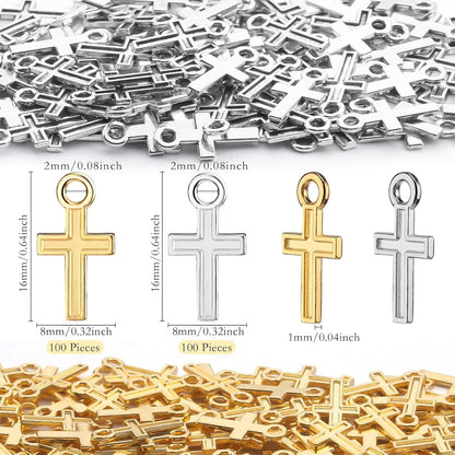 200 Pcs 16 X 8 Mm Mini Cross Charm Alloy Cross Mini Pendant Beads for Jewelry Making Crafting Findings Handmade Craft DIY