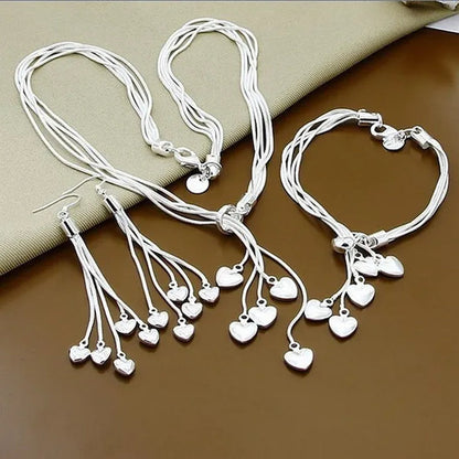 925 Sterling Silver Jewelry Bracelet Pure Necklace Jewelry Earring Set for Women with High-quality Heart-shaped Wedding and Engagement Jewelry