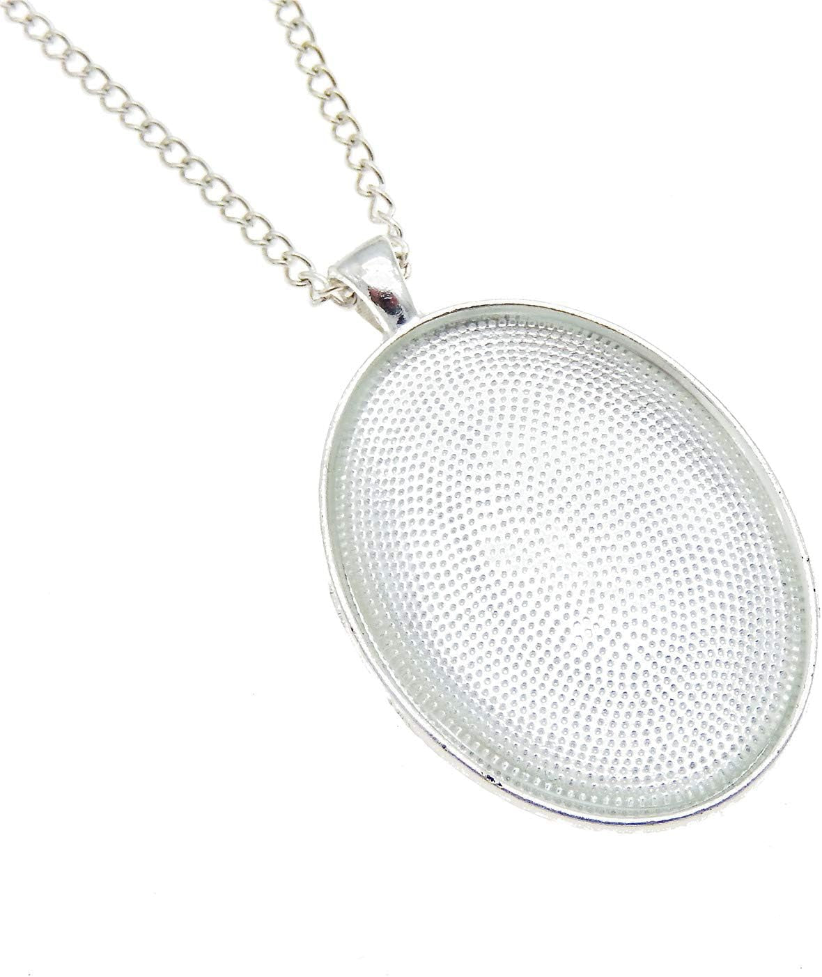 10 Sets Oval Bezel Pendant Kit with Glass Cabochon and Chain for Jewelry Making Necklace Silver 40X30Mm