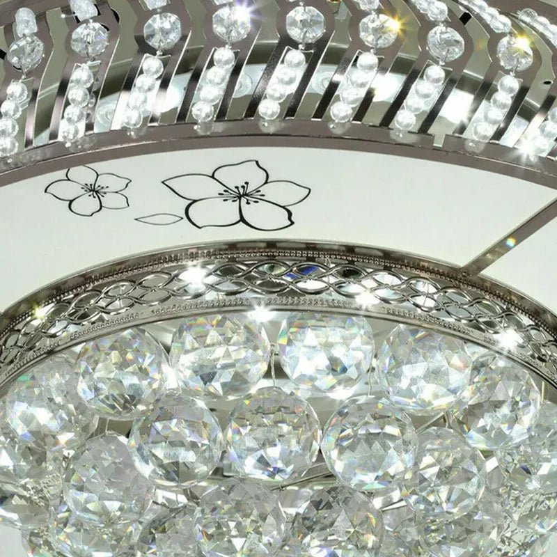 42" Invisible Ceiling Fan Light K9 Crystal LED Chandelier Retractable Blade Light with Remote Control