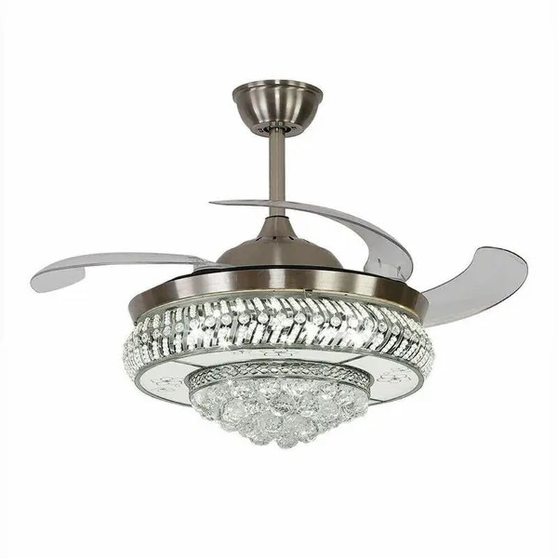 42" Invisible Ceiling Fan Light K9 Crystal LED Chandelier Retractable Blade Light with Remote Control
