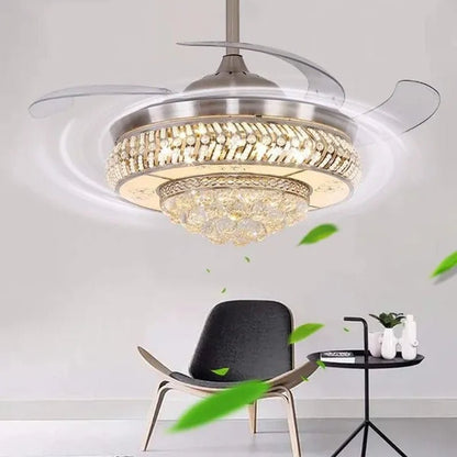 42" Modern Luxury Invisible Dimmable Chandelier Fan with Remote Control Retractable Blades 3 Speeds