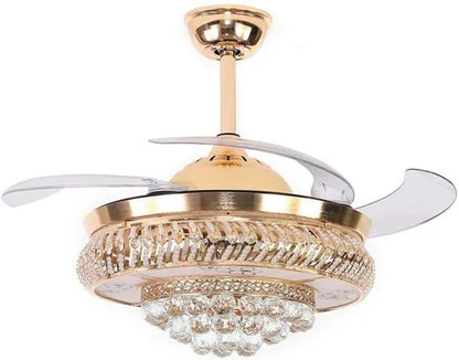 42" Modern Luxury Invisible Dimmable Chandelier Fan with Remote Control Retractable Blades 3 Speeds - WORLD TIME VISITS