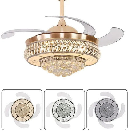 42" Modern Luxury Invisible Dimmable Chandelier Fan with Remote Control Retractable Blades 3 Speeds