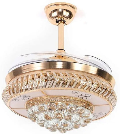 42" Modern Luxury Invisible Dimmable Chandelier Fan with Remote Control Retractable Blades 3 Speeds