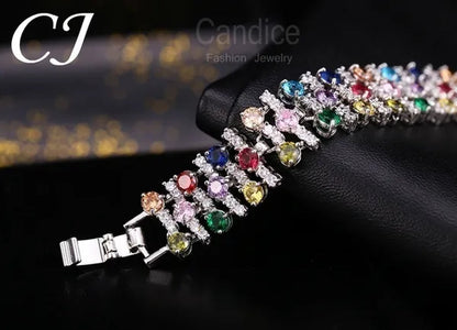CANDICE Blue Crystal Elegant Bridal Wristband Bracelet White CZ Wedding Bangle Jewelry