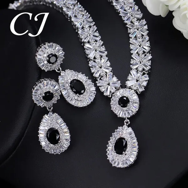 CANDICE Twinkling CZ Stone Setting Luxury Water Drop Pendant Necklace and Earrings Elegant White Gold Plating Jewelry Wedding Set Bridal Accessories for Bride