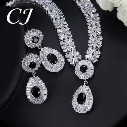 CANDICE Twinkling CZ Stone Setting Luxury Water Drop Pendant Necklace and Earrings Elegant White Gold Plating Jewelry Wedding Set Bridal Accessories for Bride