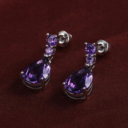 Exquisite Waterdrop Amethyst Drop Earrings for Women Engagement Wedding Jewelry Lover Birthday Gift