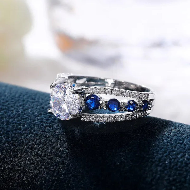 Hand Jewelry Creative Hollow Sapphire Blue Zircon Ring Women's Luxury Banquet Engagement Jewelry