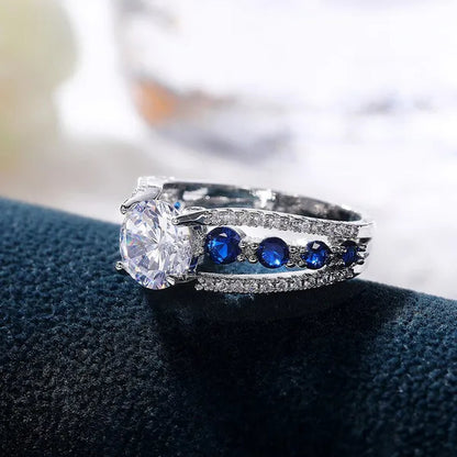 Hand Jewelry Creative Hollow Sapphire Blue Zircon Ring Women's Luxury Banquet Engagement Jewelry