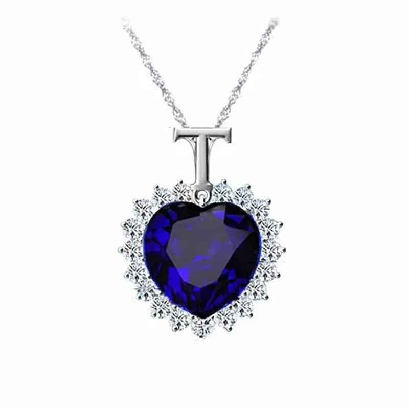 New Titanic Heart of the Ocean Sapphire Crystal Chain Necklace Pendant Plate Jewelry (Color/Blue)