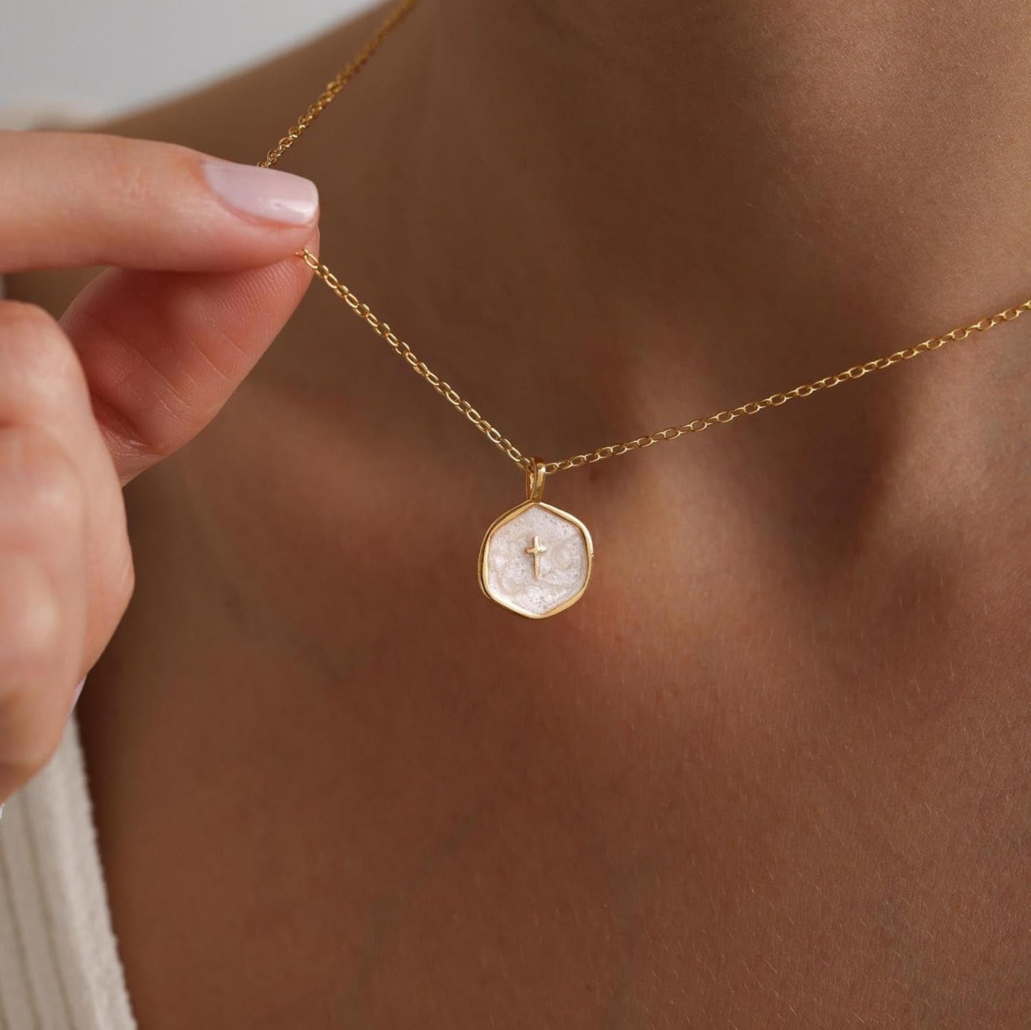 Cross Necklace for Women Dainty 14K Gold Plated Cross Necklace, Simple Cute Gold Cross Charm Necklaces for Women Easter Christian Baptism Religious Faith Jewelry Gifts