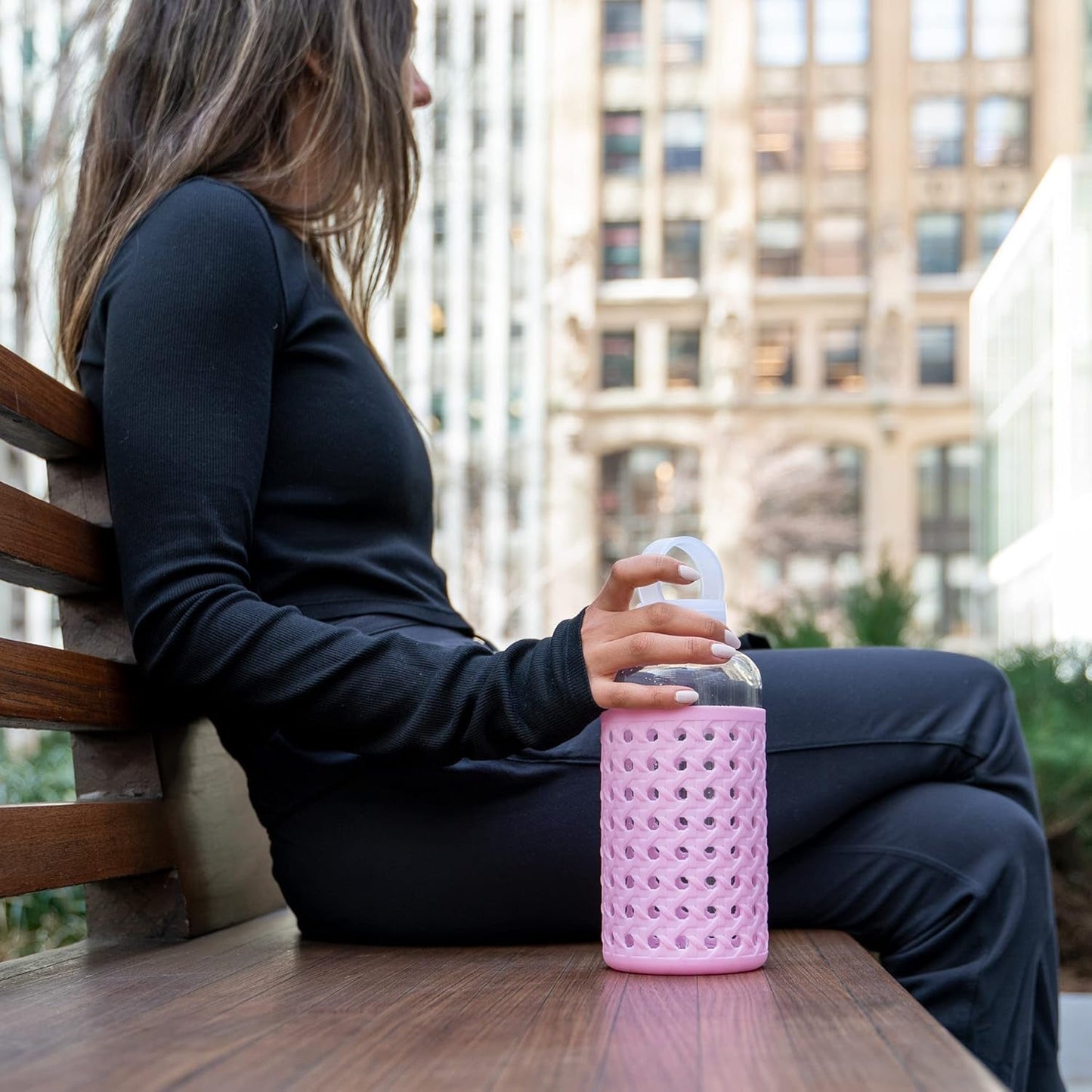 Yoga Glass Water Bottles BPA Free Non Slip Sleeve Leak Proof Lid Reusable 19 Oz and 32 Oz Sports Water Bottle Wide Mouth Lid Portable Hydration Tumbler