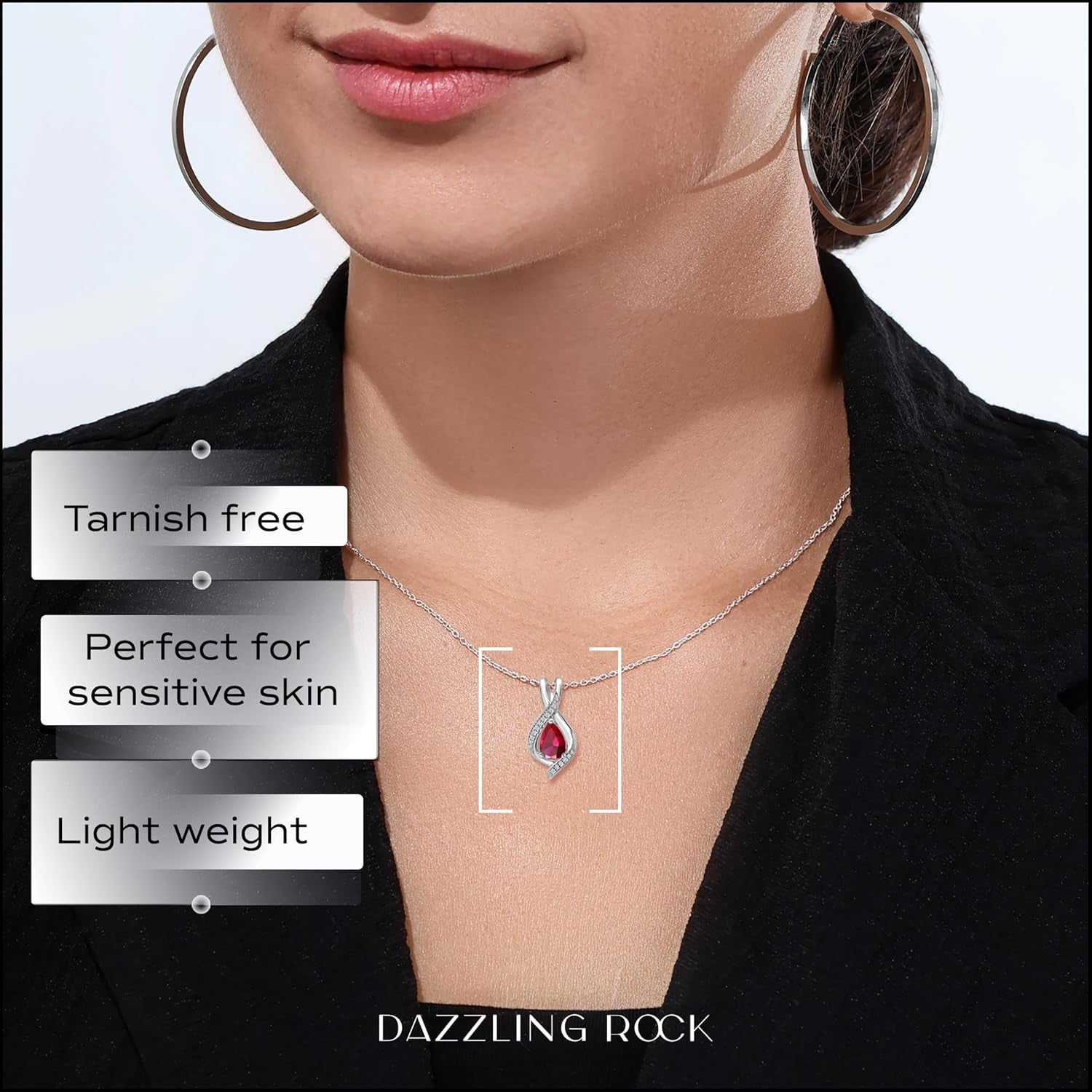 9X6Mm Pear Lab Created Gemstone & round White Diamond Swirl Teardrop Pendant with 18 Inch Chain for Women in Solid Gold - WORLD TIME VISITS