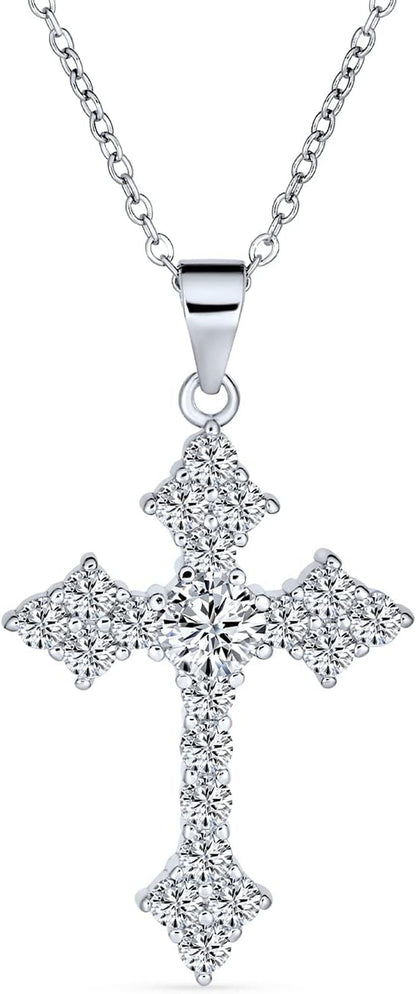 Elegant Bridal Cubic Zirconia Vintage Antique Style Migrain AAA CZ Christian Religious Cross Pendant Necklace for Women Teens .925 Sterling Silver - WORLD TIME VISITS