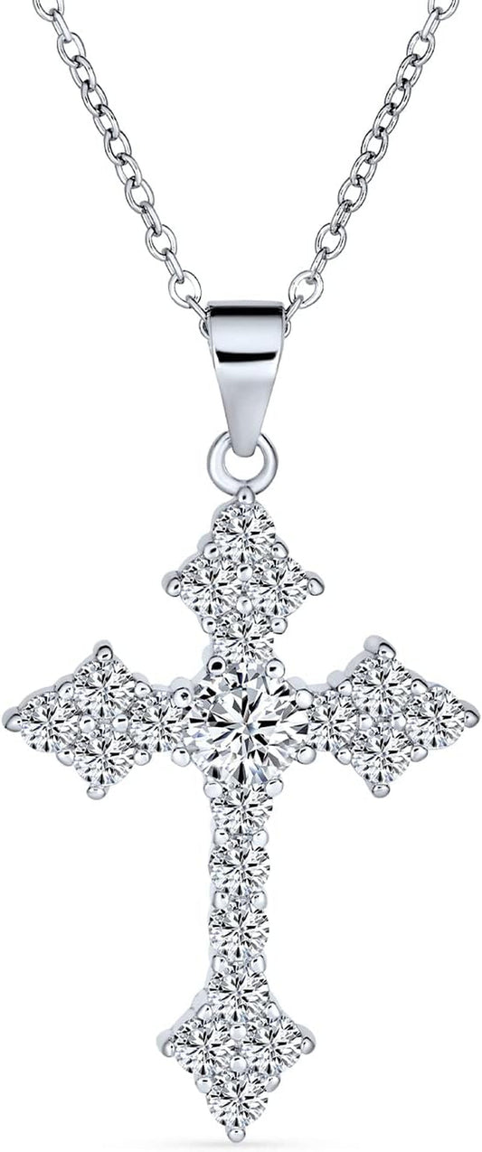 Elegant Bridal Cubic Zirconia Vintage Antique Style Migrain AAA CZ Christian Religious Cross Pendant Necklace for Women Teens .925 Sterling Silver - WORLD TIME VISITS
