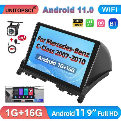 UNITOPSCI NEW 2Din Android 11 Car Stereo Radio 9'' HD Touch Screen Car MP5 Player Autoradio GPS Support WIFI Bluetooth Mirror Link FM/RDS Radio【For Mercedes-Benz C-Class 2007-2010】