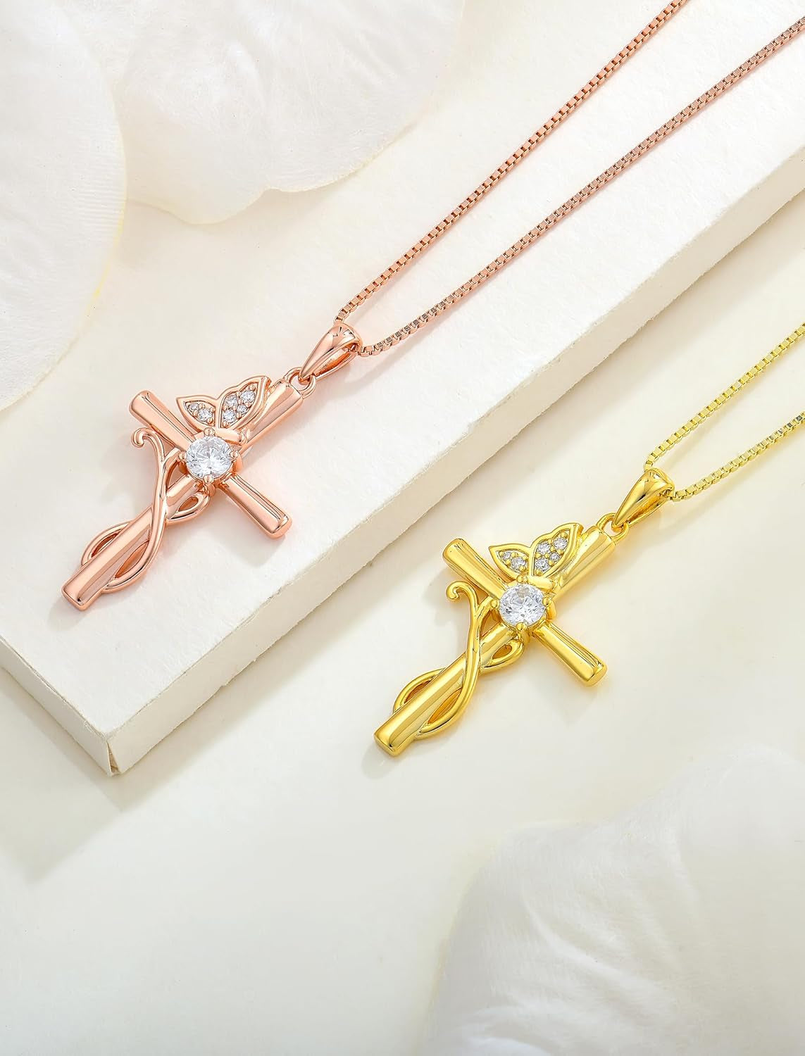 Butterfly Cross Necklace 925 Sterling Silver Crucifix Pendant Birthstone Jewelry for Women