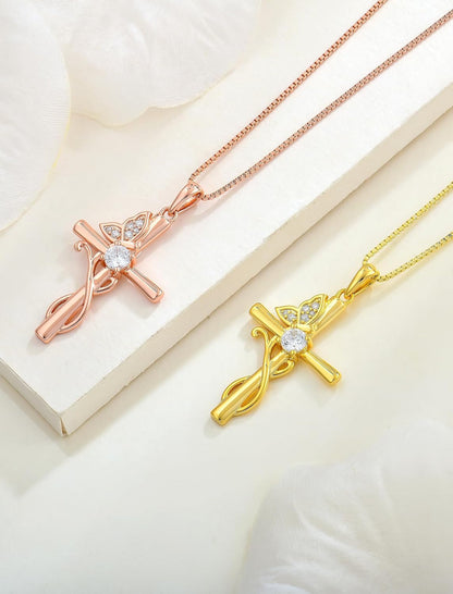 Butterfly Cross Necklace 925 Sterling Silver Crucifix Pendant Birthstone Jewelry for Women